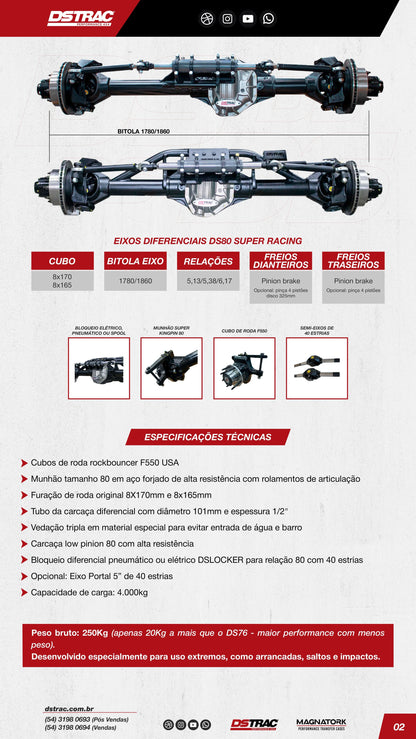 Par de eixos DSTRAC DS80 Super Kingpin Racing
