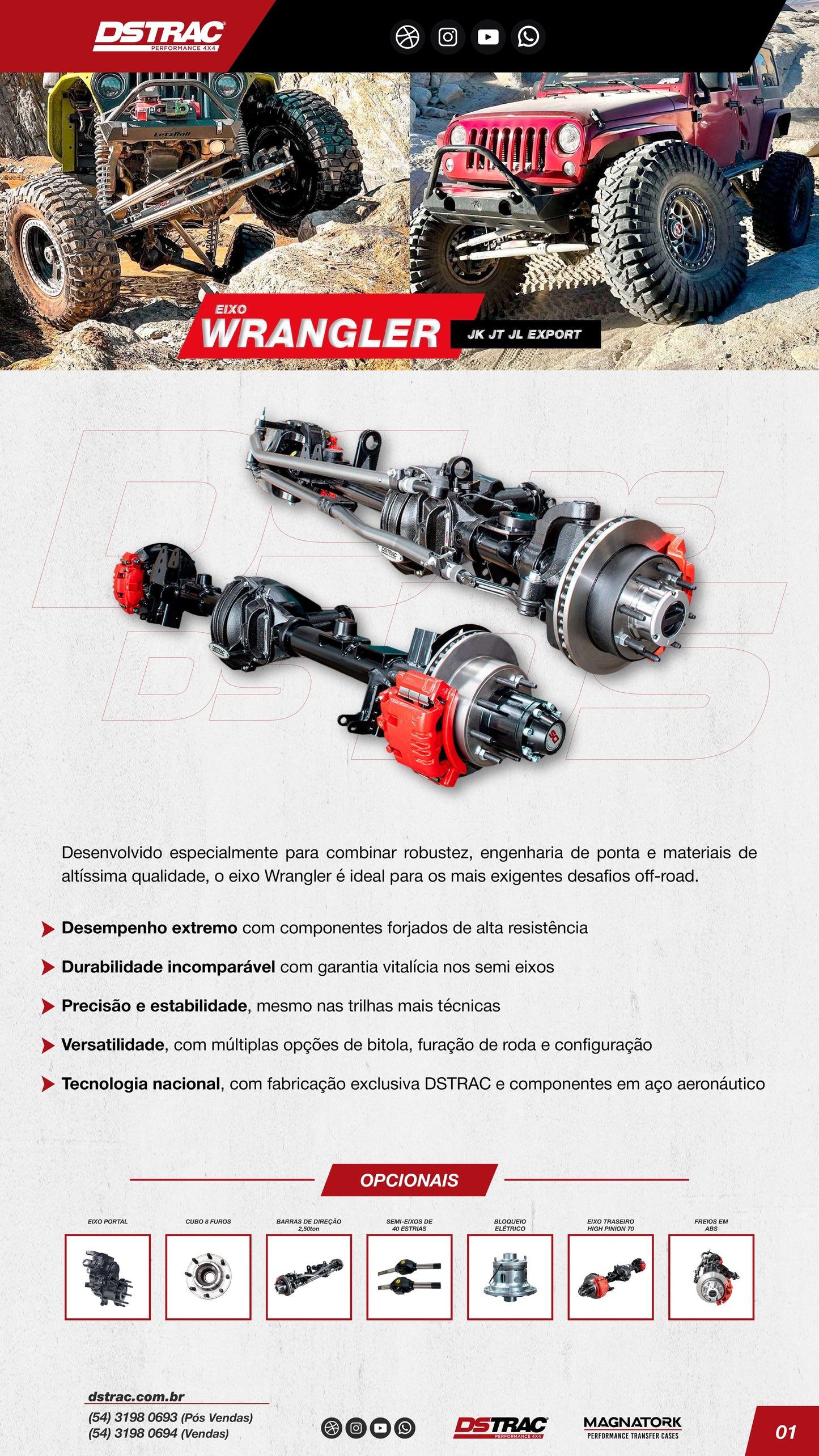 Par de eixos DSTRAC Wrangler modelos JK JT JL EXPORT 70