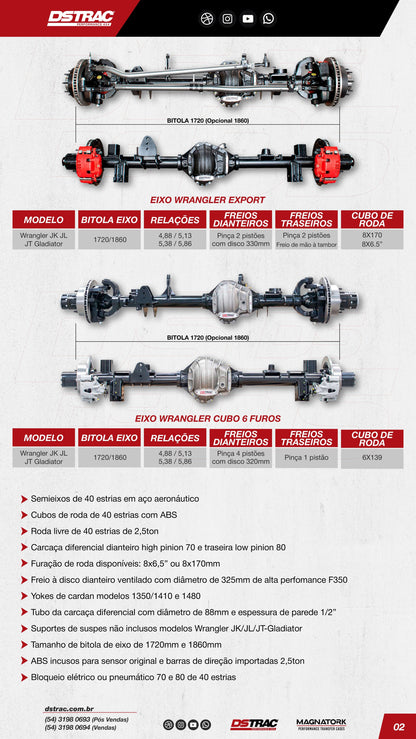 Par de eixos DSTRAC Wrangler modelos JK JT JL EXPORT 70